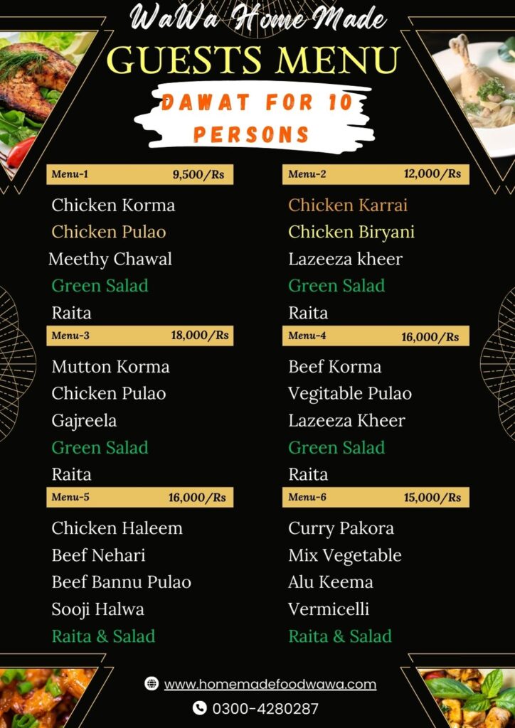 Dawat Menu for 10 persons